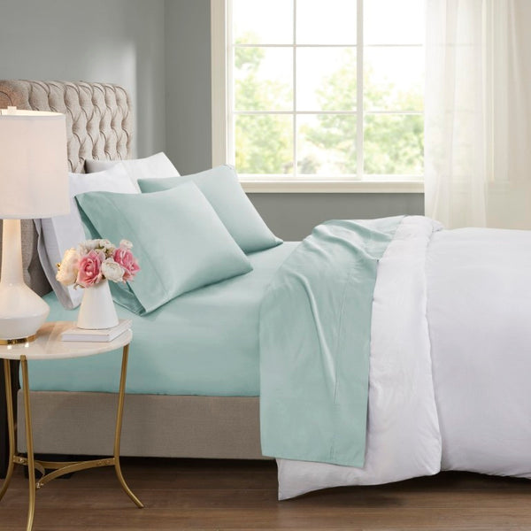 English Elm 4 Piece Cal King 600 Thread Count Sateen Cotton Blend Cooling Sheet Set for Hot Sleepers Seafoam B035P529118