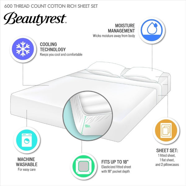 English Elm 4 Piece Cal King 600 Thread Count Sateen Cotton Blend Cooling Sheet Set for Hot Sleepers Seafoam B035P529118