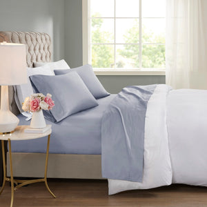 English Elm 4 Piece Cooling Sateen Sheet Set with Peached Finish for Hot Sleepers Bedroom Comfort Grey-Blue King B035P529120