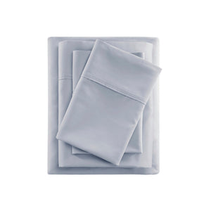 English Elm 4 Piece Cooling Sateen Sheet Set with Peached Finish for Hot Sleepers Bedroom Comfort Grey-Blue King B035P529120