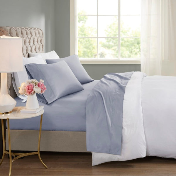 English Elm 4 Piece Cal King 600 Thread Count Sateen Cotton Blend Cooling Sheet Set for Hot Sleepers Grey-Blue B035P529121