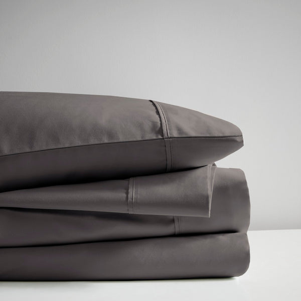 English Elm 4 Piece Cooling Sateen Sheet Set with Peached Finish for Hot Sleepers Bedroom Comfort Charcoal King B035P529124