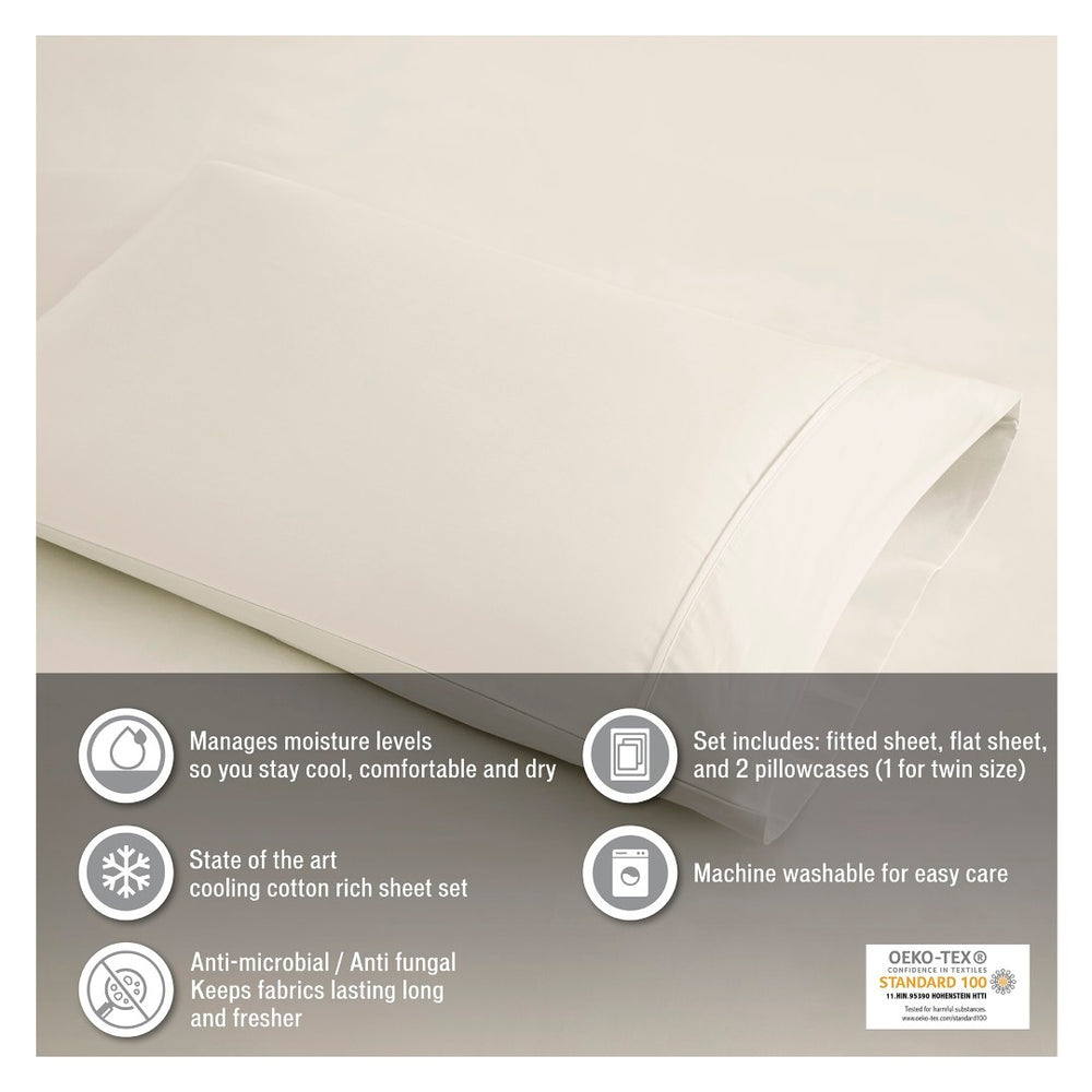 English Elm 4 Piece King Sateen Cotton Blend Sheet Set for Hot Sleepers with Deep Pocket Fitted B035P529125