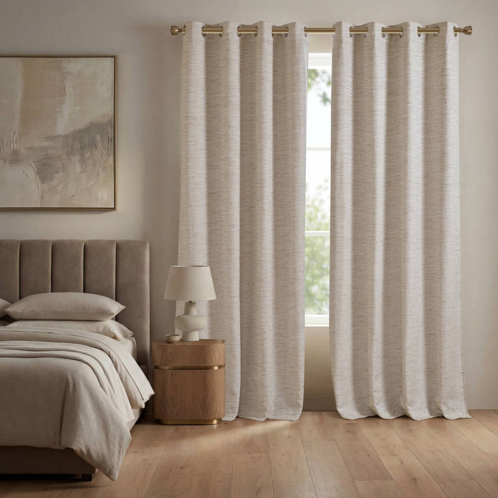 English Elm 2 Jacquard Woven Blackout Curtain Panels Polyester Textured Drapes for Bedroom Neutral B035P529143