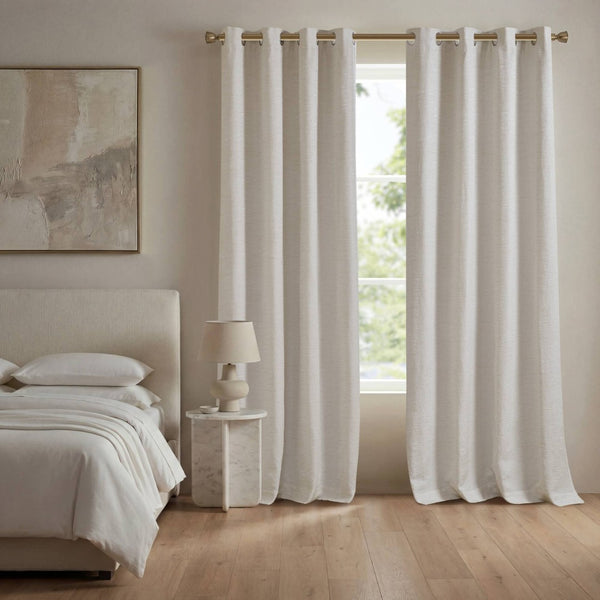 English Elm 2 Jacquard Woven Blackout Curtain Panels Polyester Textured Drapes for Bedroom White B035P529144