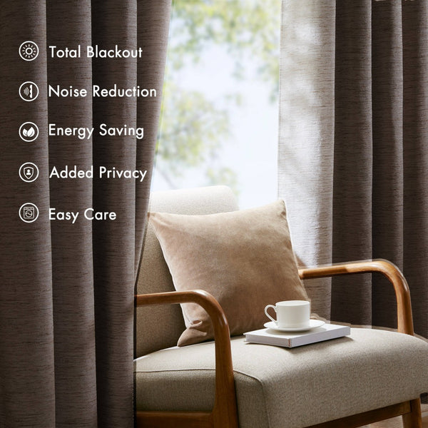 English Elm 2 Jacquard Woven Blackout Curtain Panels Polyester Textured Drapes for Bedroom Grey B035P529145