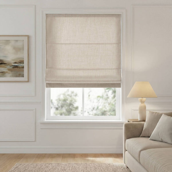 English Elm 1 Cordless Roman Shade Woven Linen Texture Thermal Backing for Bedroom or Living Room Neutral B035P529149