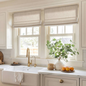 English Elm 1 Cordless Roman Shade Woven Linen Texture Thermal Backing for Bedroom or Living Room Neutral B035P529149