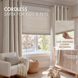 English Elm 1 Cordless Roman Shade Linen Textured Woven Fabric Room Darkening for Bedroom Neutral B035P529150