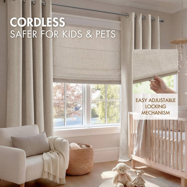 English Elm 1 Cordless Roman Shade Linen Textured Woven Fabric Room Darkening for Bedroom Neutral B035P529150