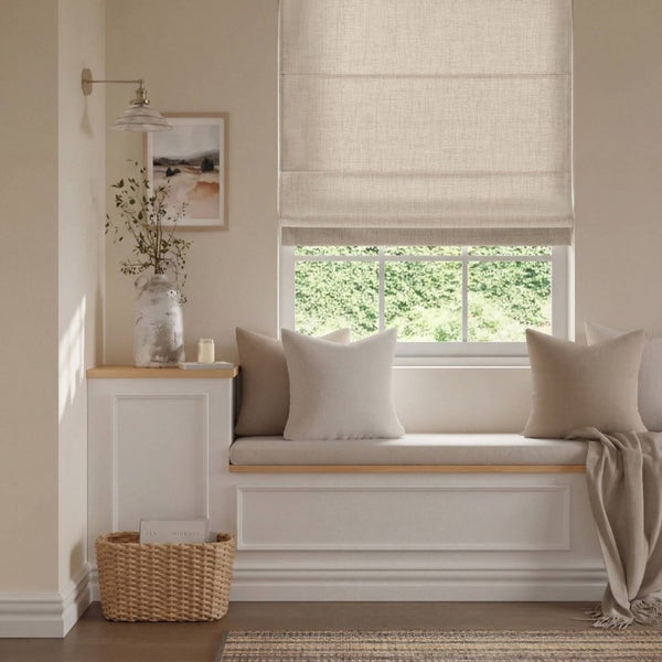 English Elm 1 Cordless Roman Shade Linen Textured Woven Fabric Room Darkening for Bedroom Neutral B035P529150