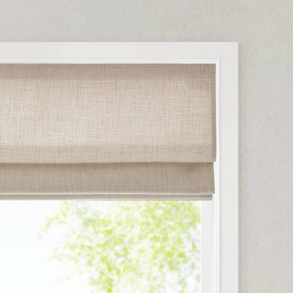 English Elm 1 Cordless Roman Shade Linen Textured Woven Fabric Room Darkening for Bedroom Neutral B035P529150