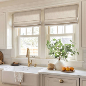 English Elm 1 Cordless Roman Shade Linen Textured Woven Fabric Room Darkening for Bedroom Neutral B035P529150