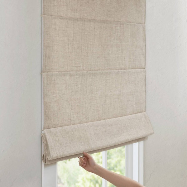 English Elm 1 Cordless Roman Shade Linen Textured Woven Fabric Room Darkening for Bedroom Neutral B035P529150