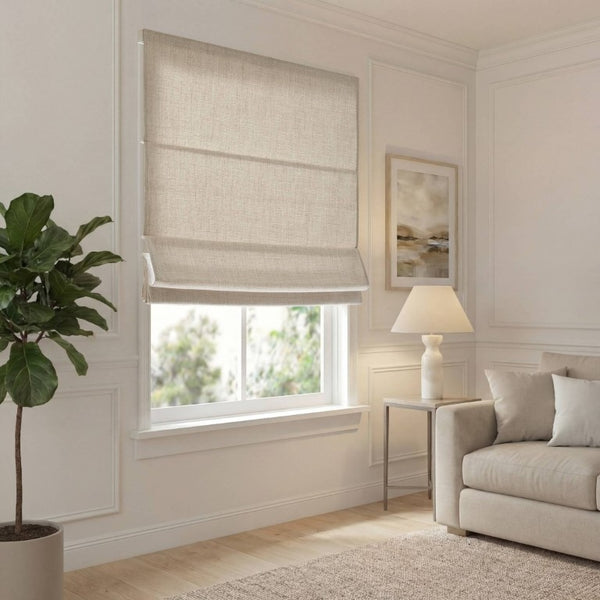 English Elm 1 Cordless Roman Shade Linen Textured Woven Fabric Room Darkening for Bedroom Neutral B035P529150
