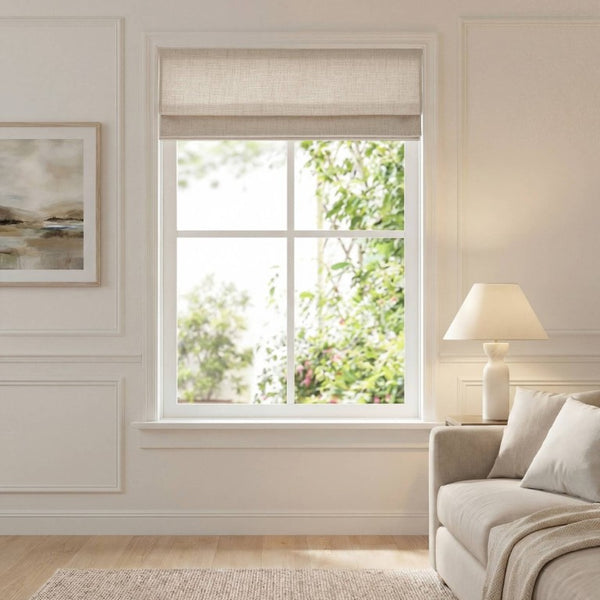 English Elm 1 Cordless Roman Shade Linen Textured Woven Fabric Room Darkening for Bedroom Neutral B035P529150