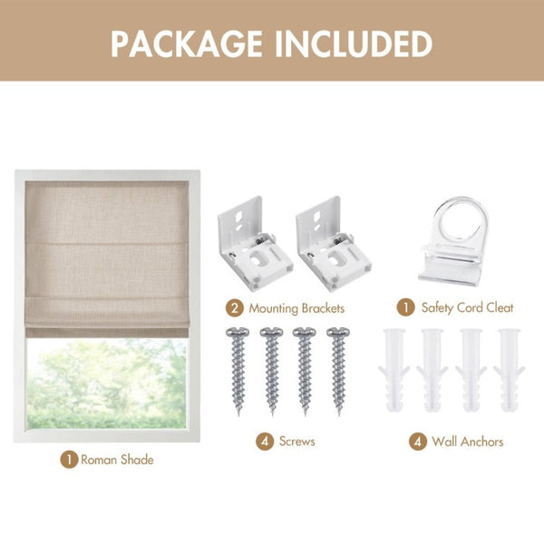 English Elm 1 Cordless Roman Shade Linen Textured Woven Fabric Room Darkening for Bedroom Neutral B035P529150