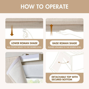 English Elm 1 Cordless Roman Shade Linen Textured Woven Fabric Room Darkening for Bedroom Neutral B035P529150