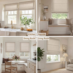 English Elm 1 Cordless Roman Shade Linen Textured Woven Fabric Room Darkening for Bedroom Neutral B035P529150