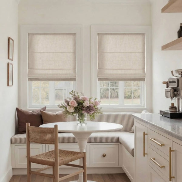 English Elm 1 Cordless Roman Shade Linen Textured Woven Fabric Room Darkening for Bedroom Neutral B035P529150