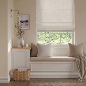 English Elm 1 Cordless Roman Shade Woven Linen Texture Thermal Backing for Bedroom or Living Room White B035P529155