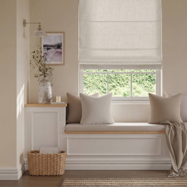English Elm 1 Cordless Roman Shade Woven Linen Texture Thermal Backing for Bedroom or Living Room White B035P529155