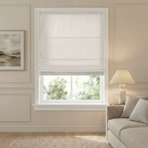 English Elm 1 Cordless Roman Shade Linen Textured Woven Fabric Room Darkening for Bedroom White B035P529156