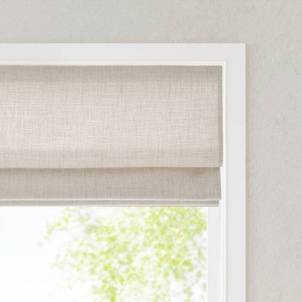 English Elm 1 Cordless Roman Shade Linen Textured Woven Fabric Room Darkening for Bedroom White B035P529156