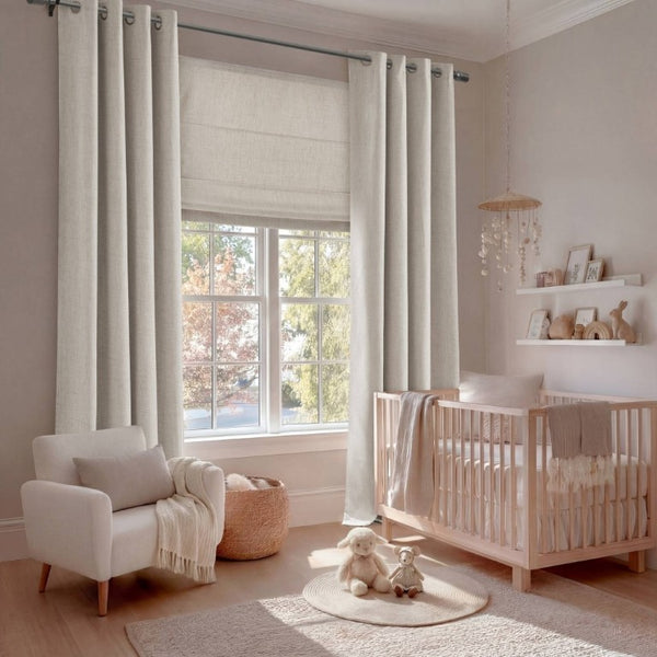 English Elm 1 Cordless Roman Shade Linen Textured Woven Fabric Room Darkening for Bedroom White B035P529156