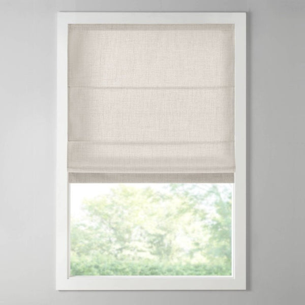 English Elm 1 Cordless Roman Shade Linen Textured Woven Fabric Room Darkening for Bedroom White B035P529156