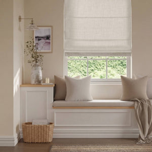 English Elm 1 Cordless Roman Shade Linen Textured Woven Fabric Room Darkening for Bedroom White B035P529156