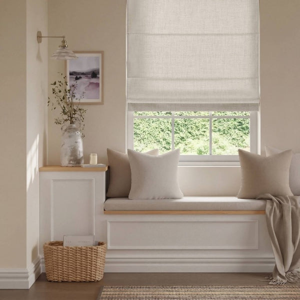 English Elm 1 Cordless Roman Shade Linen Textured Woven Fabric Room Darkening for Bedroom White B035P529156
