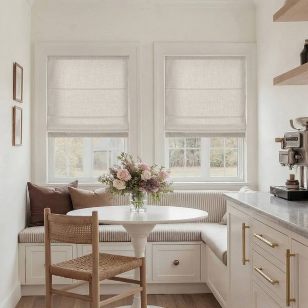 English Elm 1 Cordless Roman Shade Linen Textured Woven Fabric Room Darkening for Bedroom White B035P529156