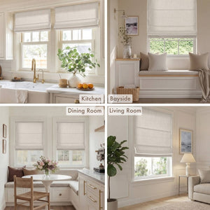 English Elm 1 Cordless Roman Shade Linen Textured Woven Fabric Room Darkening for Bedroom White B035P529156