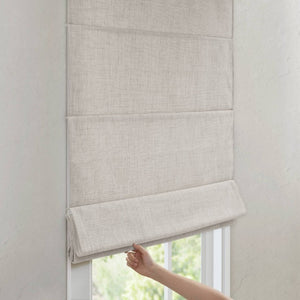 English Elm 1 Cordless Roman Shade Linen Textured Woven Fabric Room Darkening for Bedroom White B035P529156
