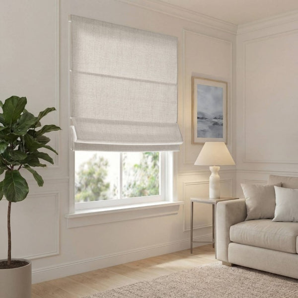 English Elm 1 Cordless Roman Shade Linen Textured Woven Fabric Room Darkening for Bedroom White B035P529156