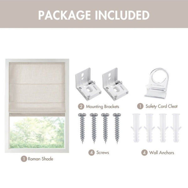 English Elm 1 Cordless Roman Shade Linen Textured Woven Fabric Room Darkening for Bedroom White B035P529156