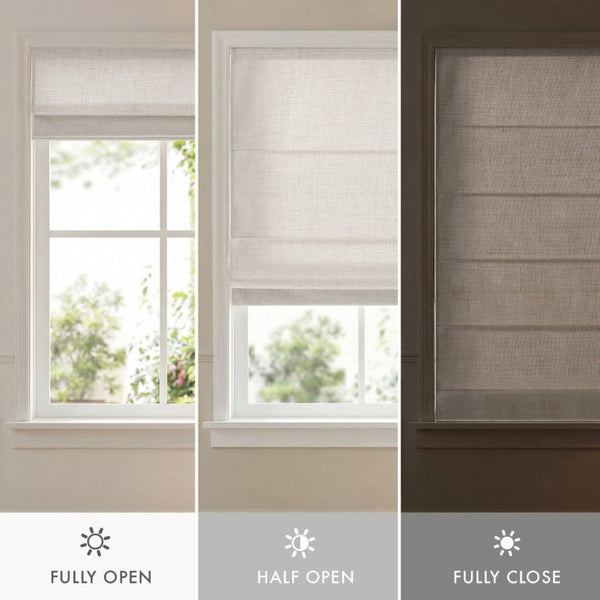 English Elm 1 Cordless Roman Shade Linen Textured Woven Fabric Room Darkening for Bedroom White B035P529156