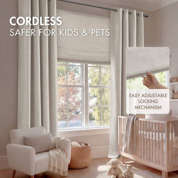 English Elm 1 Cordless Roman Shade Linen Textured Woven Fabric Room Darkening for Bedroom White B035P529156