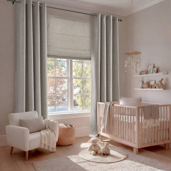 English Elm 1 Cordless Roman Shade Woven Linen Texture Thermal Backing for Bedroom or Living Room Grey B035P529161