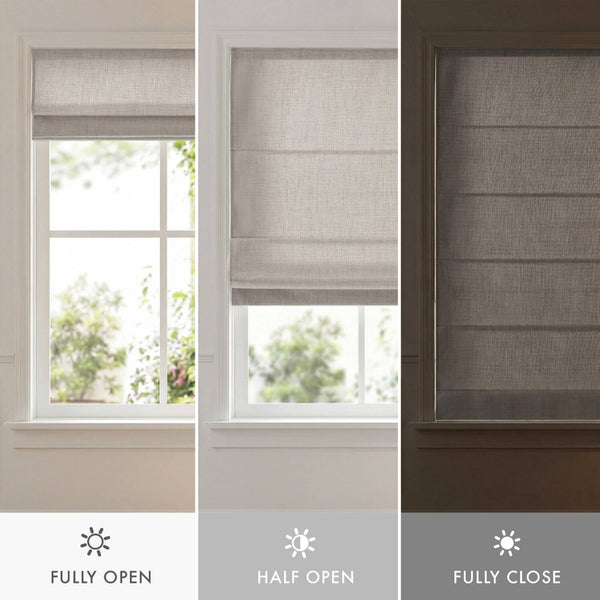 English Elm 1 Cordless Roman Shade Woven Linen Texture Thermal Backing for Bedroom or Living Room Grey B035P529161