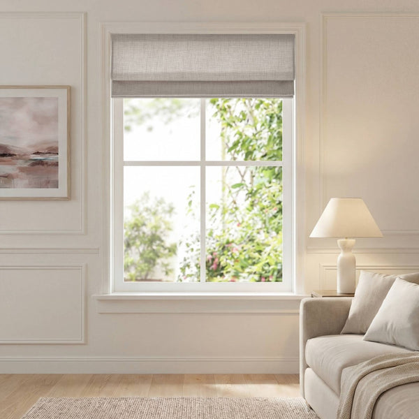 English Elm 1 Cordless Roman Shade Woven Linen Texture Thermal Backing for Bedroom or Living Room Grey B035P529161