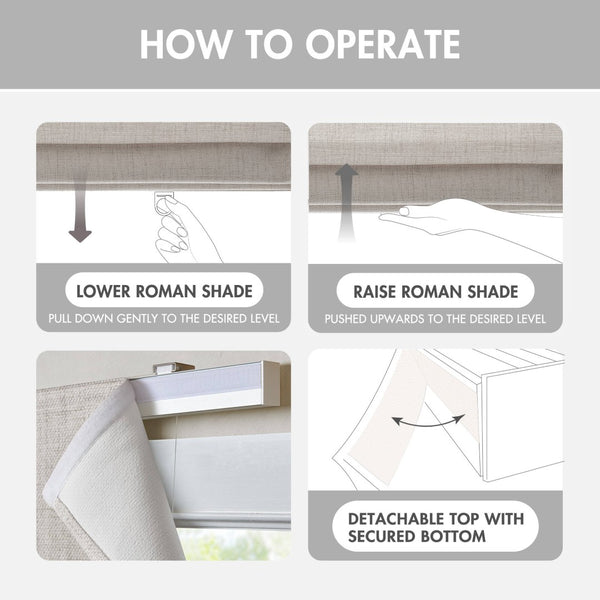 English Elm 1 Cordless Roman Shade Woven Linen Texture Thermal Backing for Bedroom or Living Room Grey B035P529161