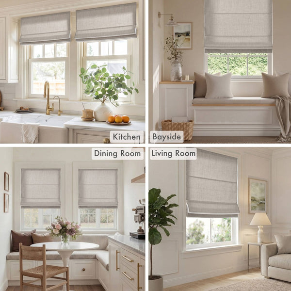 English Elm 1 Cordless Roman Shade Woven Linen Texture Thermal Backing for Bedroom or Living Room Grey B035P529161