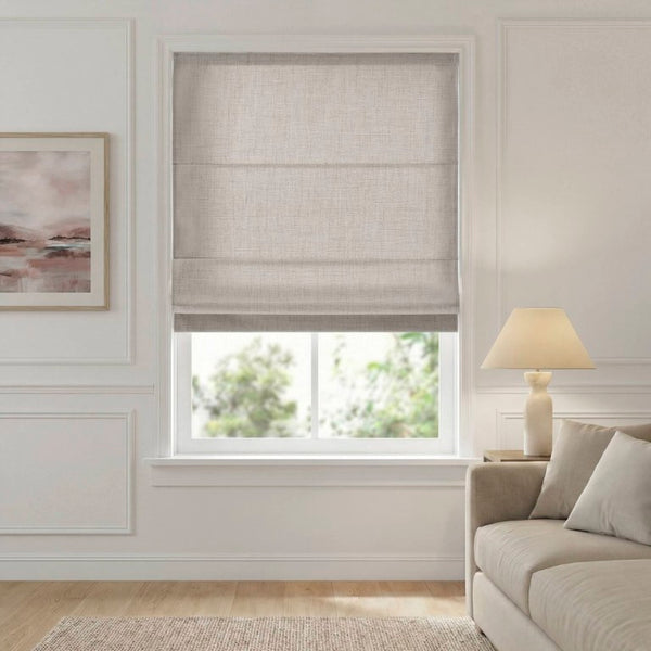 English Elm 1 Cordless Roman Shade Linen Textured Woven Fabric Room Darkening for Bedroom Grey B035P529162
