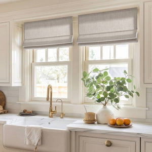 English Elm 1 Cordless Roman Shade Linen Textured Woven Fabric Room Darkening for Bedroom Grey B035P529162