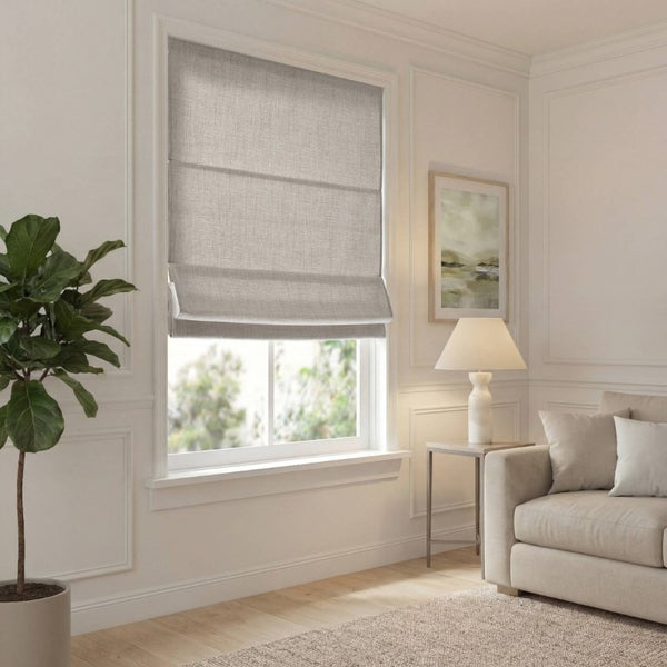 English Elm 1 Cordless Roman Shade Linen Textured Woven Fabric Room Darkening for Bedroom Grey B035P529162