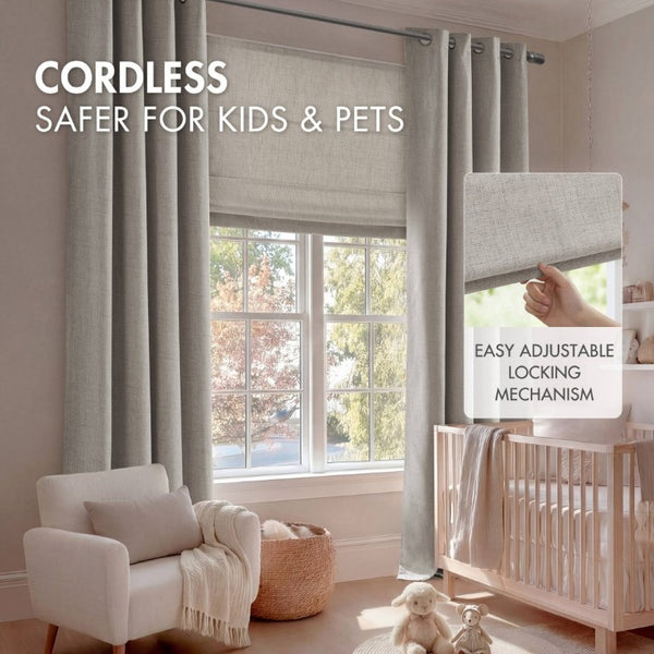 English Elm 1 Cordless Roman Shade Linen Textured Woven Fabric Room Darkening for Bedroom Grey B035P529162