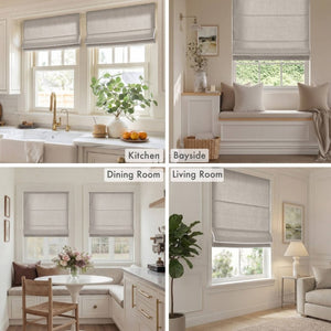 English Elm 1 Cordless Roman Shade Linen Textured Woven Fabric Room Darkening for Bedroom Grey B035P529162