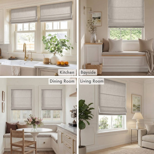 English Elm 1 Cordless Roman Shade Linen Textured Woven Fabric Room Darkening for Bedroom Grey B035P529162